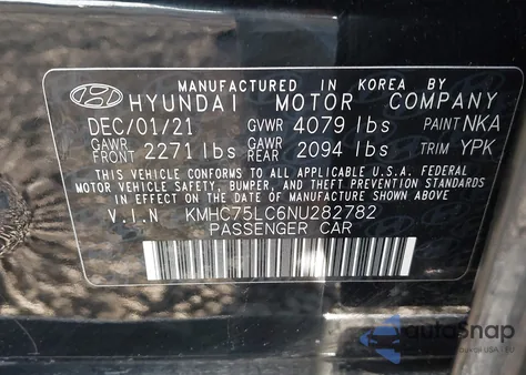 2022 Hyundai Ioniq Hybrid Se from USA, damaged, VIN KMHC75LC6NU282782